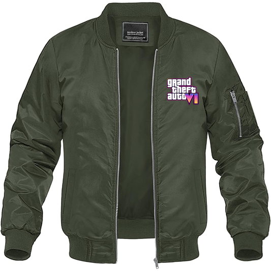 Men's GTA 6 Grand Theft Auto VI Lightweight Bomber Jacket Windbreaker Softshell Varsity Jacket Coat Game