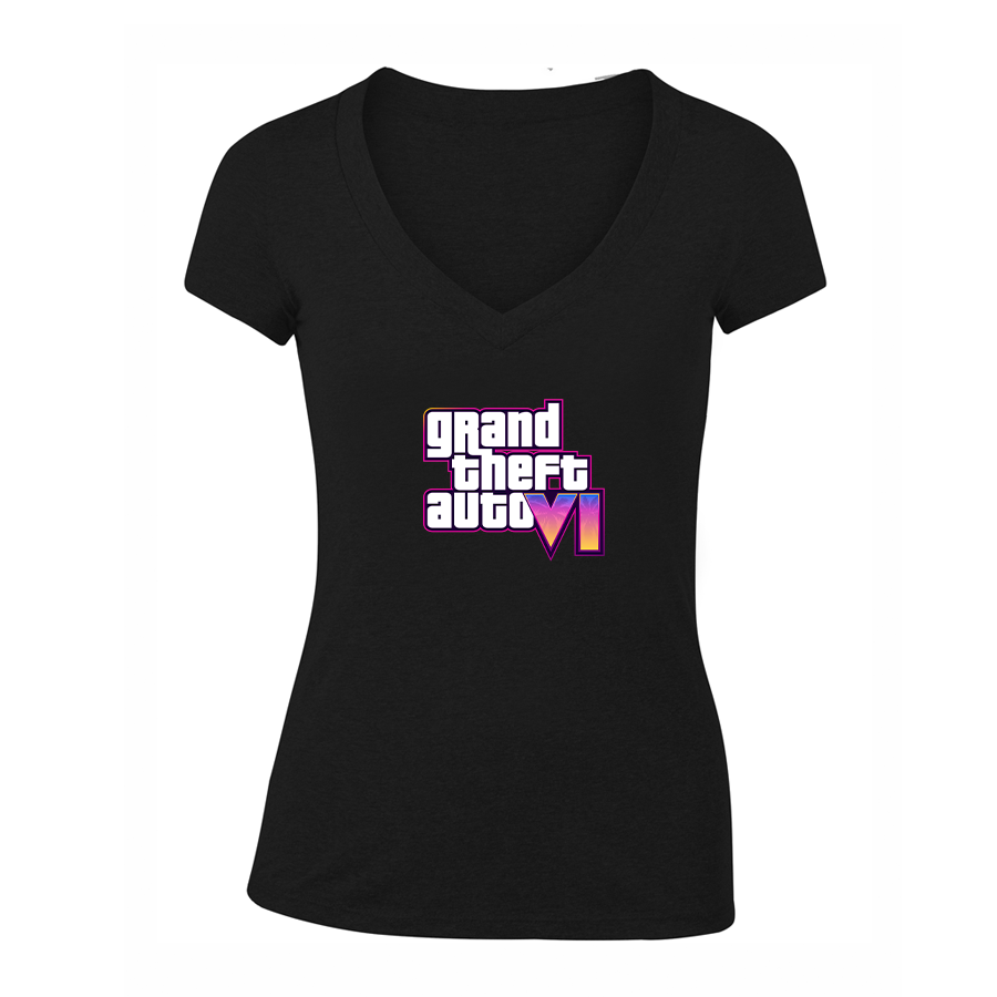 Women's GTA 6 Grand Theft Auto VI V-Neck T-Shirt Game