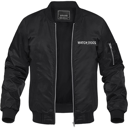 Men's Watch Dogs Video Game Lightweight Bomber Jacket Windbreaker Softshell Varsity Jacket Coat