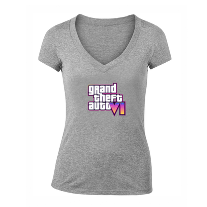 Women's GTA 6 Grand Theft Auto VI V-Neck T-Shirt Game