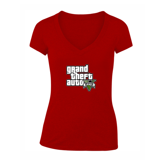 Women's GTA 5 Grand Theft Auto V V-Neck T-Shirt Game